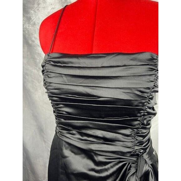 NEW WAYF The Julia Ruched Asymmetric Satin Cocktail DRESS SIZE XL $138 BLACK - Picture 3 of 8